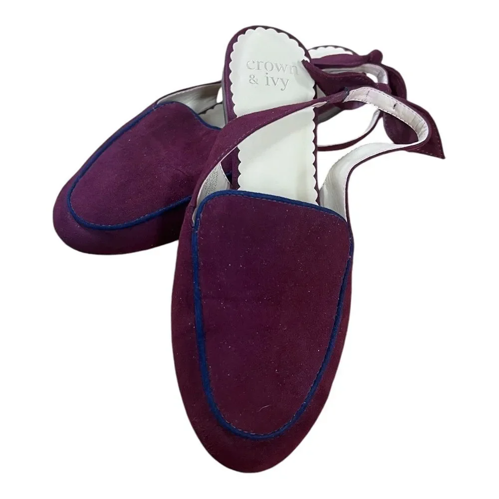 Crown & Ivy Maroon & Navy Suede Flats‎ With Bow On Back Women's Size 6M